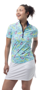 SANSOLEIL COOL ULTRA-MESH ZIP SHORT SLEEVE MOCK. FLAGS AND BAGS. 900655 - SanSoleil