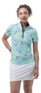 SANSOLEIL COOL ULTRA-MESH ZIP SHORT SLEEVE MOCK. FLAGS AND BAGS. 900655 - SanSoleil