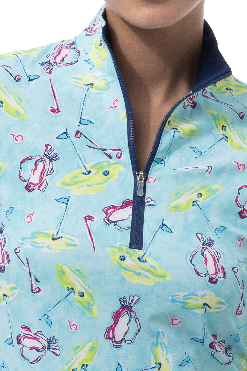 SANSOLEIL COOL ULTRA-MESH ZIP SHORT SLEEVE MOCK. FLAGS AND BAGS. 900655 - SanSoleil