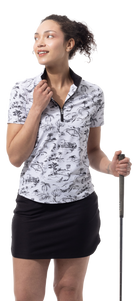 SANSOLEIL COOL ULTRA-MESH ZIP SHORT SLEEVE MOCK. TOILE DE GOLF. BLACK. 900655 - SanSoleil