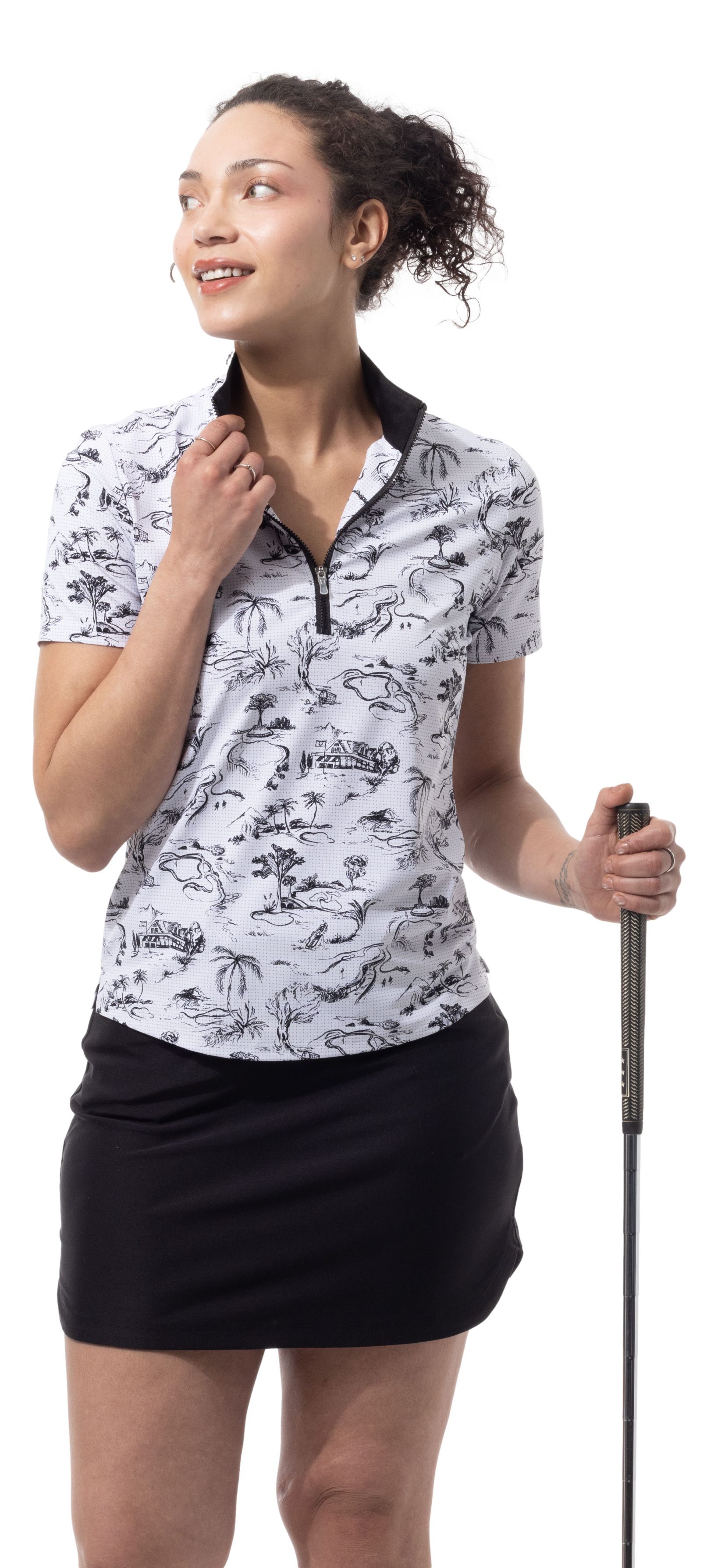 SANSOLEIL COOL ULTRA-MESH ZIP SHORT SLEEVE MOCK. TOILE DE GOLF. BLACK. 900655 - SanSoleil