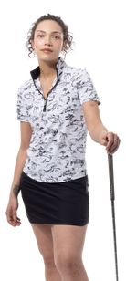 SANSOLEIL COOL ULTRA-MESH ZIP SHORT SLEEVE MOCK. TOILE DE GOLF. BLACK. 900655 - SanSoleil