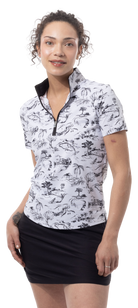 SANSOLEIL COOL ULTRA-MESH ZIP SHORT SLEEVE MOCK. TOILE DE GOLF. BLACK. 900655 - SanSoleil