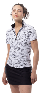 SANSOLEIL COOL ULTRA-MESH ZIP SHORT SLEEVE MOCK. TOILE DE GOLF. BLACK. 900655 - SanSoleil