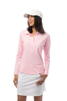 SANSOLEIL TIPPED FIVE-BUTTON PLACKET POLO. PETAL PINK. 900656 - SanSoleil