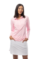 SANSOLEIL TIPPED FIVE-BUTTON PLACKET POLO. PETAL PINK. 900656 - SanSoleil