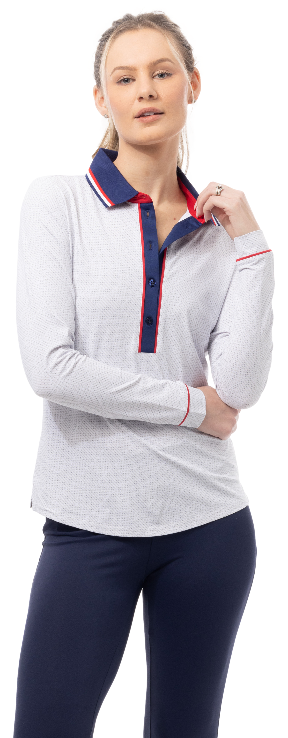 SOLAIRCOOL TIPPED FIVE-BUTTON PRINT POLO. BETSY. WHITE. 900656P - SanSoleil