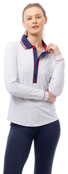 SOLAIRCOOL TIPPED FIVE-BUTTON PRINT POLO. BETSY. WHITE. 900656P - SanSoleil