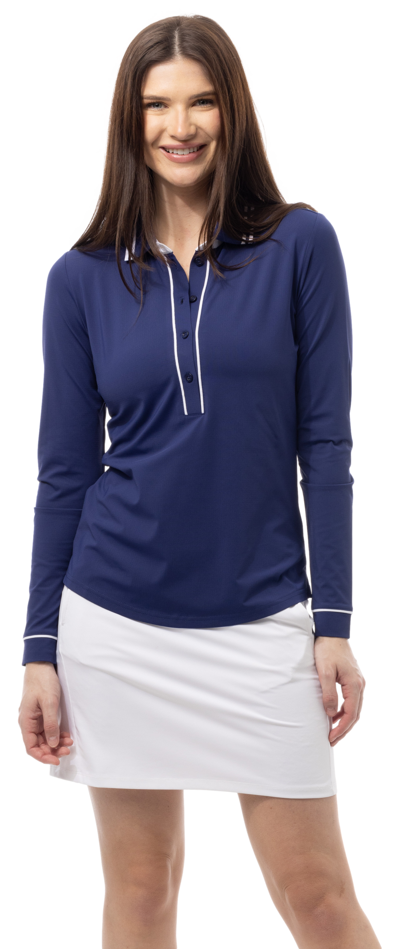 SOLAIRCOOL TIPPED FIVE-BUTTON PLACKET POLO. NAVY. 900656 - SanSoleil