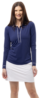 SOLAIRCOOL TIPPED FIVE-BUTTON PLACKET POLO. NAVY. 900656 - SanSoleil