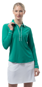 SANSOLEIL TIPPED FIVE-BUTTON PLACKET POLO. VARSITY GREEN. 900656 - SanSoleil