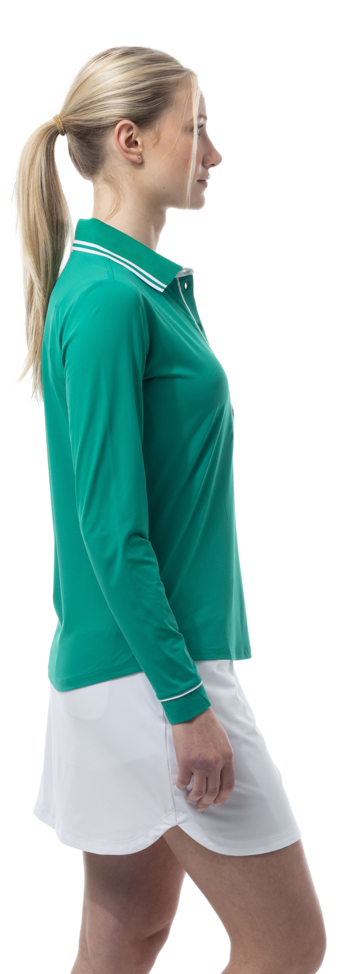 SANSOLEIL TIPPED FIVE-BUTTON PLACKET POLO. VARSITY GREEN. 900656 - SanSoleil