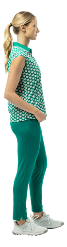 SanSoleil SOLAIR COOL Ultra-Mesh Sleeveless Polo in green with I Heart Golf logo, lightweight breathable golf apparel.