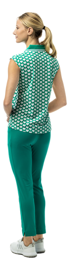 SanSoleil SOLAIR Cool Ultra-Mesh sleeveless polo in green with I Heart Golf logo, designed for breathability and comfort.