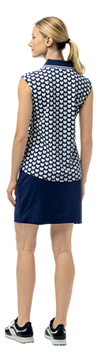 SanSoleil SOLAIR COOL Ultra-Mesh sleeveless polo in navy with I Heart Golf logo, lightweight and breathable for active wear.