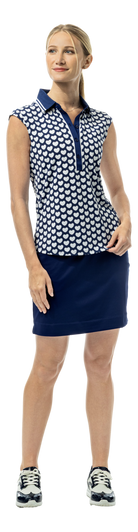 SanSoleil SOLAIR COOL ultra-mesh sleeveless polo in navy with I Heart Golf logo, lightweight and breathable for active wear.