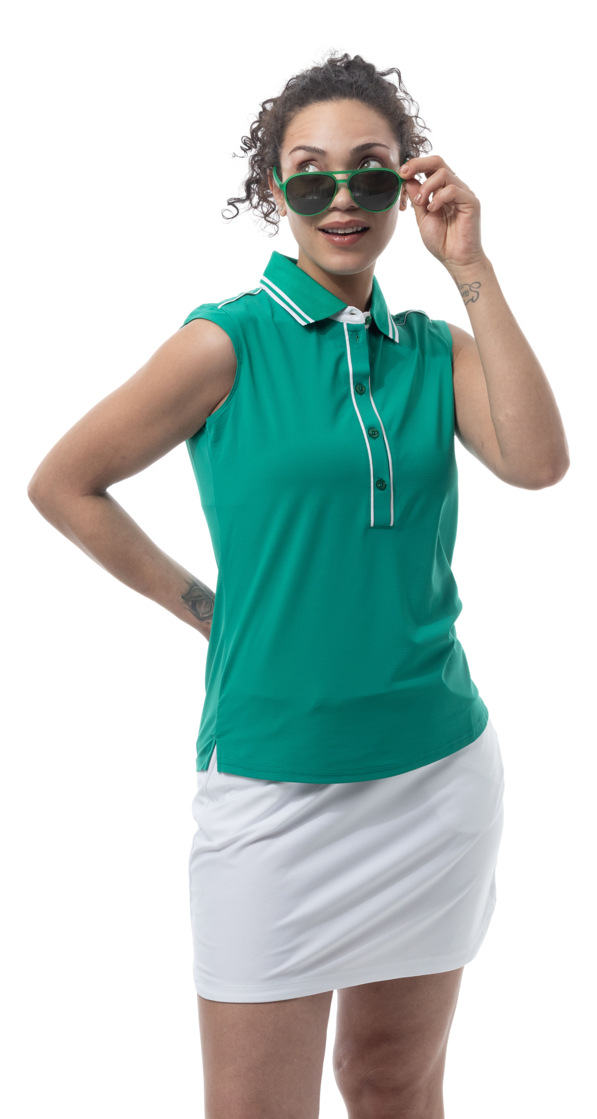 SANSOLEIL COOL ULTRA-MESH SLEEVELESS POLO. VARSITY GREEN. 900657 - SanSoleil