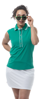 SANSOLEIL COOL ULTRA-MESH SLEEVELESS POLO. VARSITY GREEN. 900657 - SanSoleil