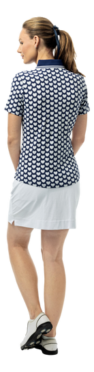 SanSoleil SOLAIR COOL Ultra-Mesh short sleeve polo shirt in navy with I Heart Golf logo, breathable performance fabric.