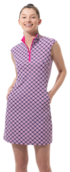 SOLSTYLE ICE SLEEVELESS ZIP MOCK DRESS. 900722-I-PINNACLE. NAVY