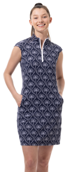 SOLSTYLE ICE SLEEVELESS ZIP MOCK DRESS. MIRAGE. INK-WHITE - 900722-I