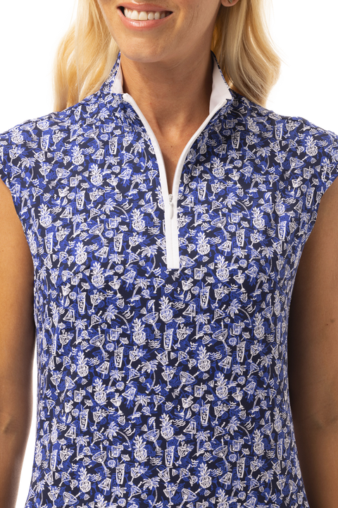 SOLSTYLE COOL SLEEVELESS ZIP MOCK DRESS. MAI TAI. 900722I - SanSoleil