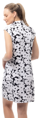 SOLSTYLE COOL SLEEVELESS 1/4 ZIP COLLAR DRESS. MAGNOLIA. BLACK. 900725 - SanSoleil