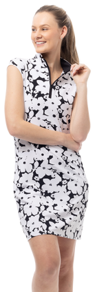 SOLSTYLE COOL SLEEVELESS 1/4 ZIP COLLAR DRESS. MAGNOLIA. BLACK. 900725 - SanSoleil