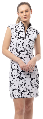 SOLSTYLE COOL SLEEVELESS 1/4 ZIP COLLAR DRESS. MAGNOLIA. BLACK. 900725 - SanSoleil