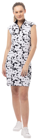 SOLSTYLE COOL SLEEVELESS 1/4 ZIP COLLAR DRESS. MAGNOLIA. BLACK. 900725 - SanSoleil