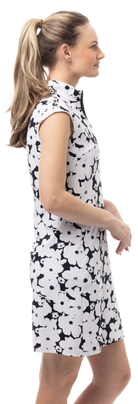 SOLSTYLE COOL SLEEVELESS 1/4 ZIP COLLAR DRESS. MAGNOLIA. BLACK. 900725 - SanSoleil