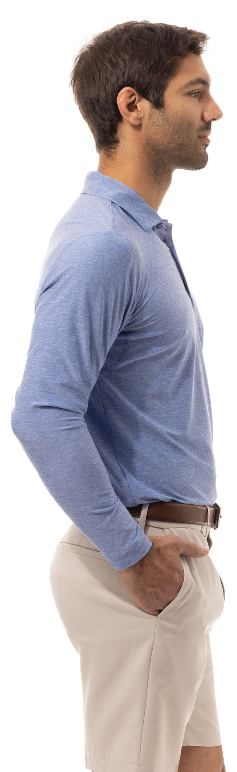 MEN'S SOLTEK ICE HEATHER POLO. MELANGE PACIFIC BLUE.  900835C