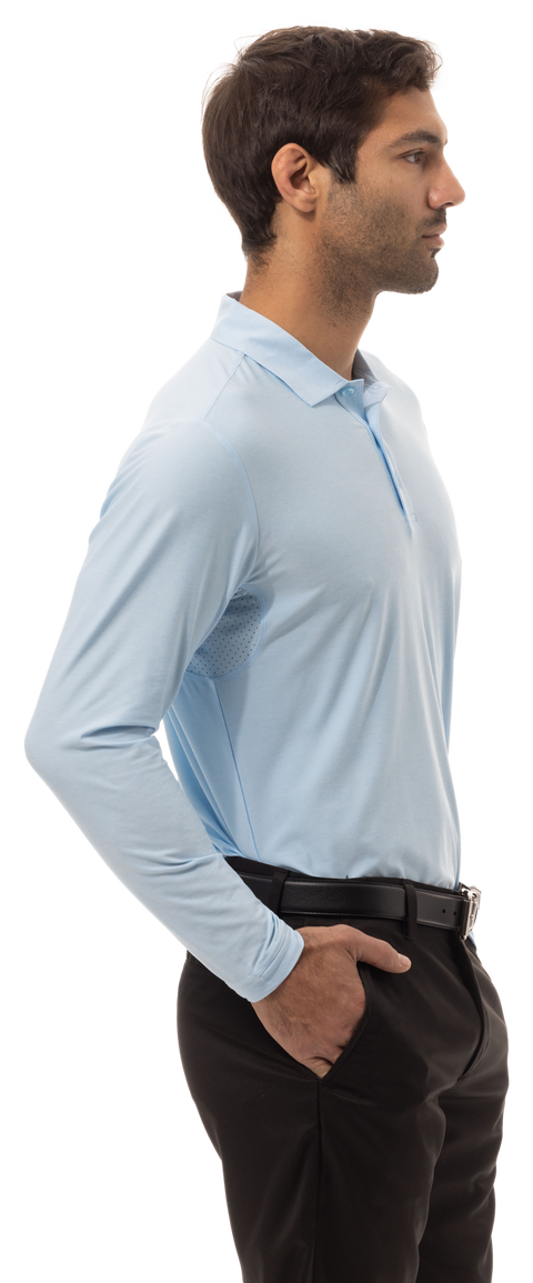 MEN'S SOLTEK ICE HEATHER POLO. MELANGE SURF BLUE.  900835C