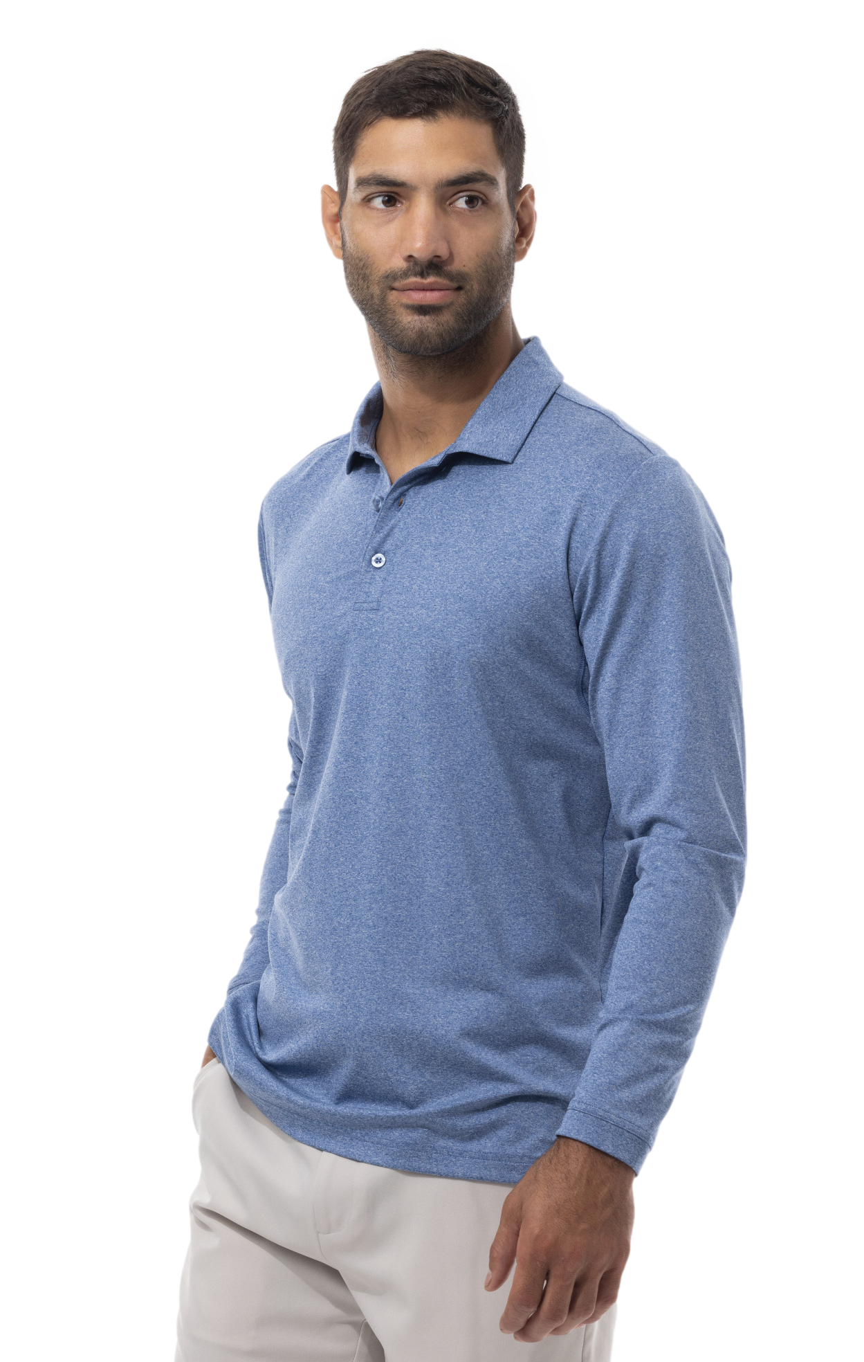 MEN'S SOLTEK ICE HEATHER POLO. MELANGE INDIGO BLUE.  900835 - SanSoleil
