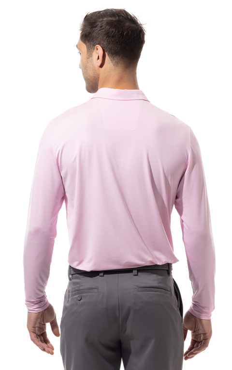 MEN'S SOLTEK ICE MINI-STRIPE POLO. MELANGE ROSE QUARTZ & WHITE.  900837MM - SanSoleil