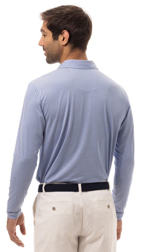 MEN'S SOLTEK ICE MINI-STRIPE POLO. MELANGE PACIFIC BLUE & WHITE.  900837MM - SanSoleil