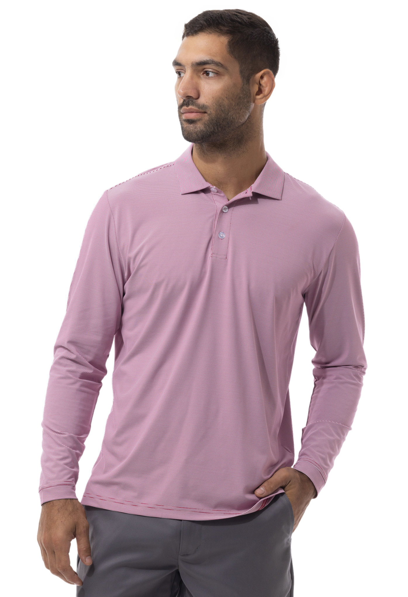 MEN'S SOLTEK ICE MINI-STRIPE POLO. CLARET RED & WHITE - 900837M