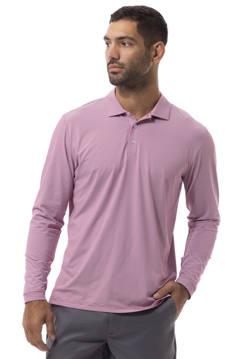 MEN'S SOLTEK ICE MINI-STRIPE POLO. CLARET RED & WHITE - 900837M