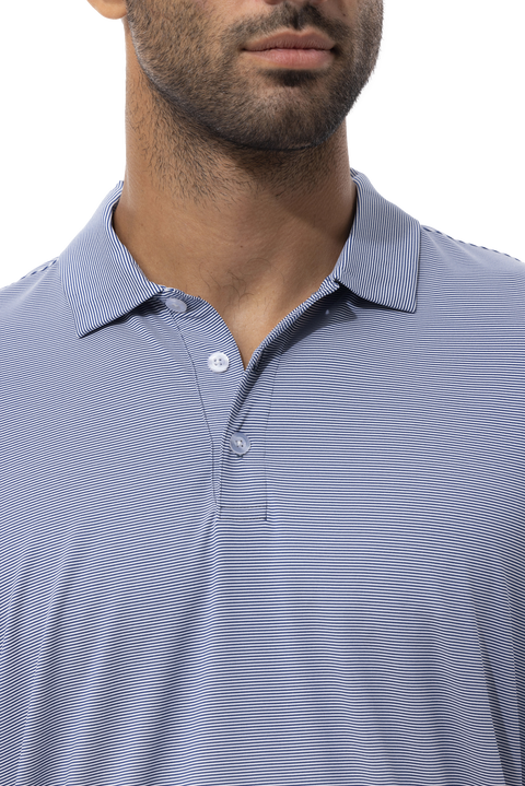 MEN'S SOLTEK ICE MINI-STRIPE POLO. MELANGE INDIGO BLUE & WHITE. 900837M - SanSoleil