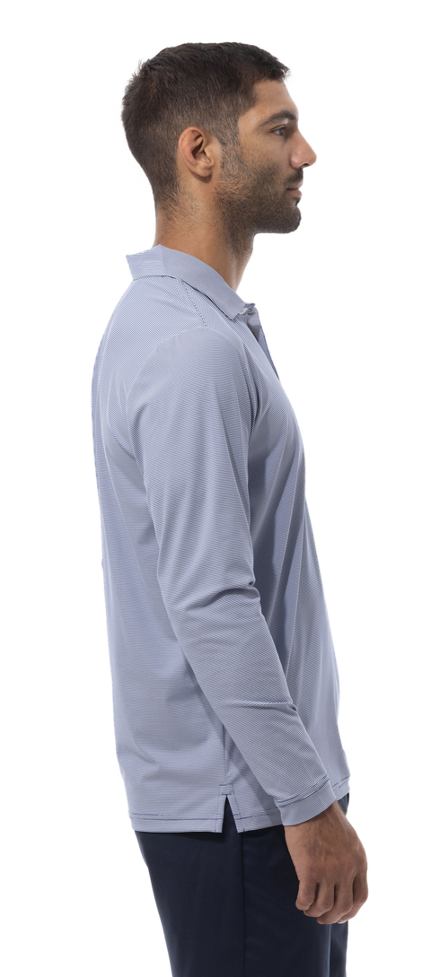 MEN'S SOLTEK ICE MINI-STRIPE POLO. MELANGE INDIGO BLUE & WHITE. 900837M - SanSoleil