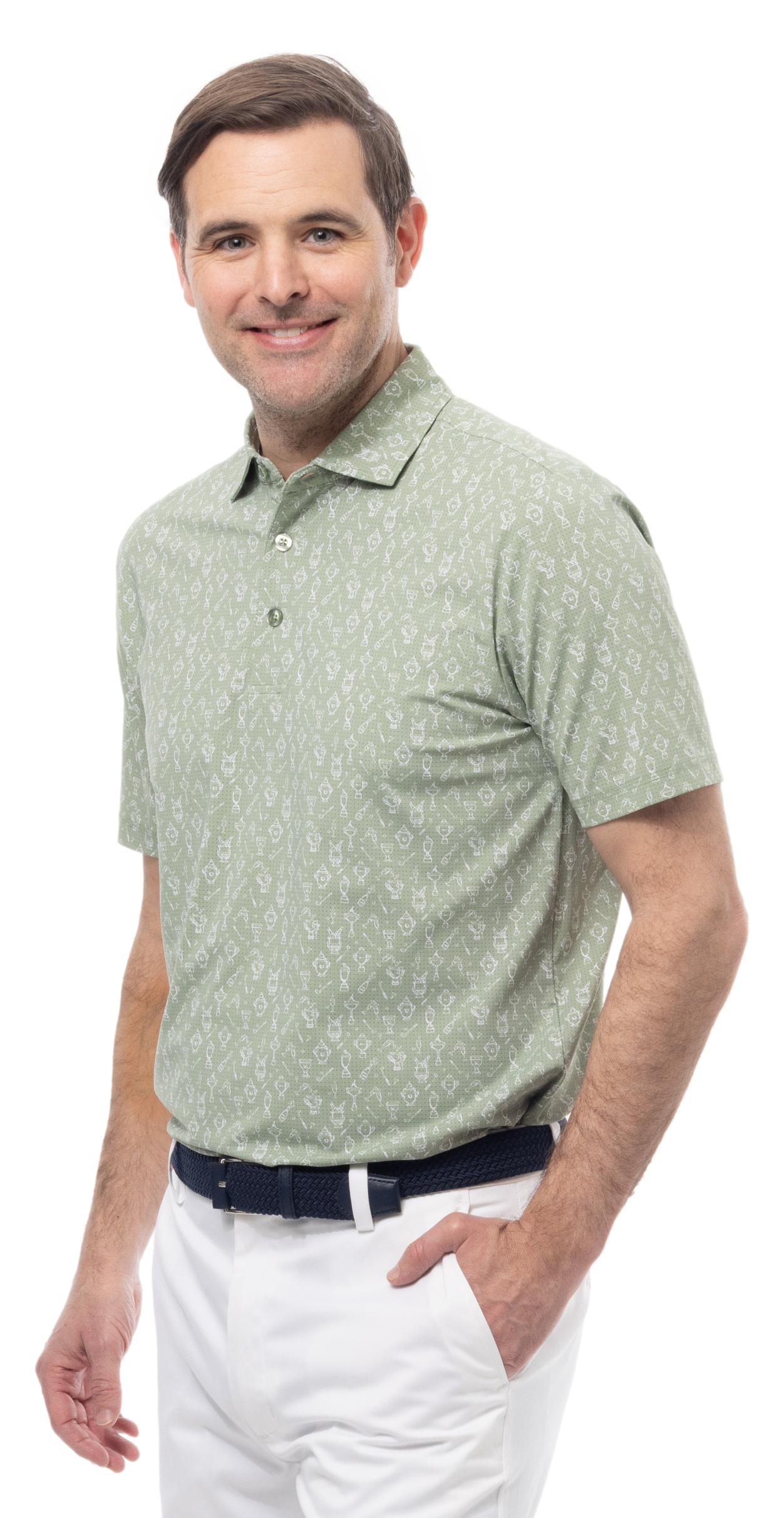 MEN'S SOLAIR COOL PRINT POLO. WINNERS CUP. MOSS. 900840A - SanSoleil