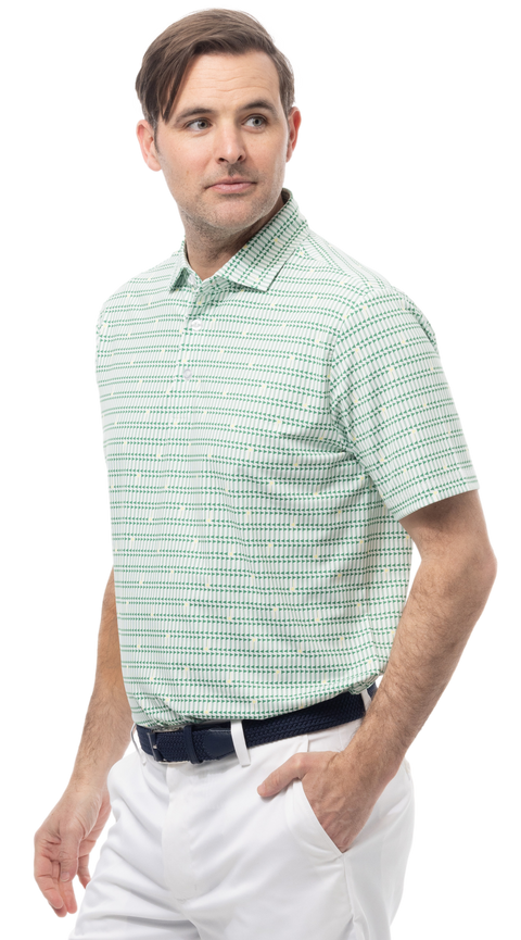 SANSOLEIL MEN'S SHORT SLEEVE PRINT POLO. MASTERMIND. GREEN.  900840