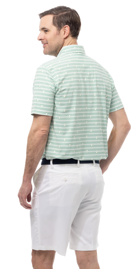 SANSOLEIL MEN'S SHORT SLEEVE PRINT POLO. MASTERMIND. GREEN.  900840