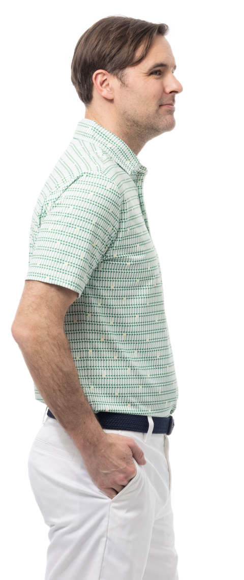 SANSOLEIL MEN'S SHORT SLEEVE PRINT POLO. MASTERMIND. GREEN.  900840