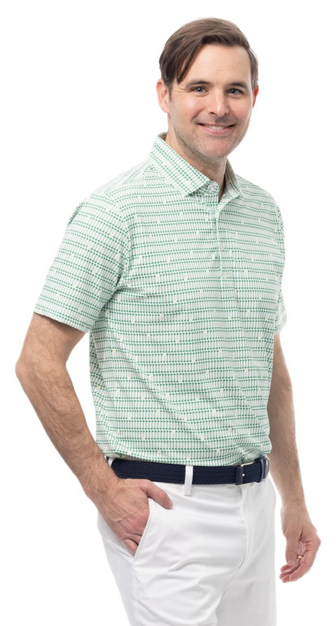 SANSOLEIL MEN'S SHORT SLEEVE PRINT POLO. MASTERMIND. GREEN.  900840