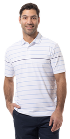 SANSOLEIL MEN'S SolTek ICE BUTTON PRINT POLO. CHAMBRAY, NIGHT SKY NAVY STRIPE - 900840