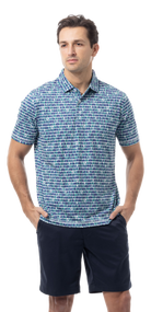SANSOLEIL MEN'S SHORT SLEEVE PRINT POLO. 99 BOTTLES.  900840 - SanSoleil