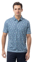 SANSOLEIL MEN'S SHORT SLEEVE PRINT POLO. 99 BOTTLES.  900840 - SanSoleil