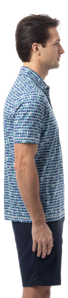 SANSOLEIL MEN'S SHORT SLEEVE PRINT POLO. 99 BOTTLES.  900840 - SanSoleil