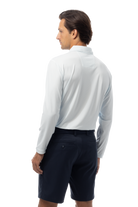 SANSOLEIL'S MEN'S LONG SLEEVE PRINT POLO. MATRIX. TURQ COASTAL BLUE. 900841 - SanSoleil